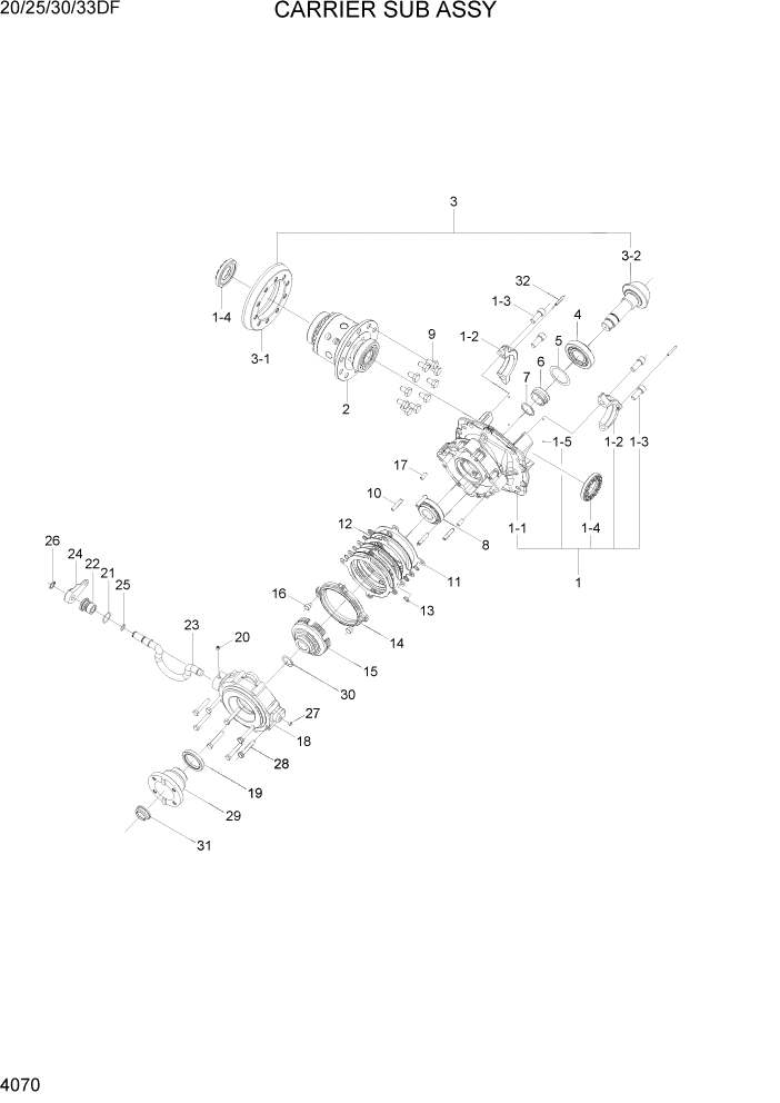 Схема запчастей Hyundai 20/25/30/33DF - PAGE 4070 CARRIER SUB ASSY СИЛОВАЯ СИСТЕМА