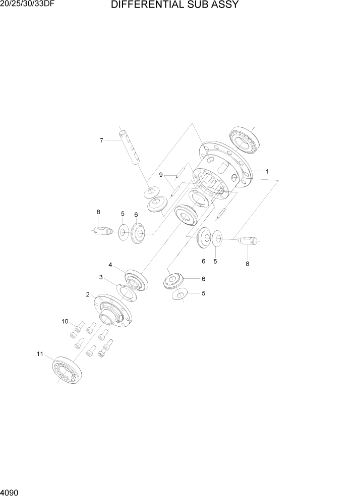 Схема запчастей Hyundai 20/25/30/33DF - PAGE 4090 DIFFERENTIAL ASSY СИЛОВАЯ СИСТЕМА