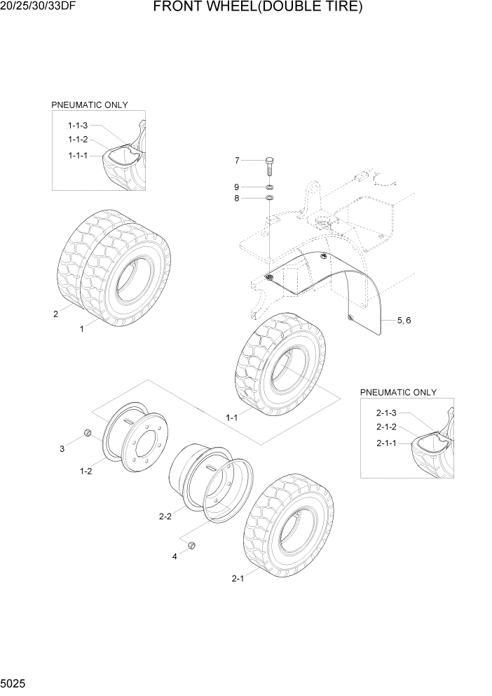 Схема запчастей Hyundai 20/25/30/33DF - PAGE 5025 FRONT WHEEL(DOUBLE TIRE) СИСТЕМА УПРАВЛЕНИЯ