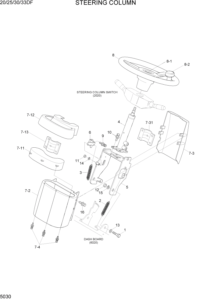 Схема запчастей Hyundai 20/25/30/33DF - PAGE 5030 STEERING COLUMN СИСТЕМА УПРАВЛЕНИЯ