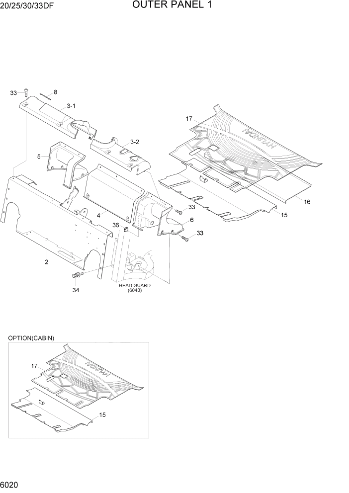 Схема запчастей Hyundai 20/25/30/33DF - PAGE 6020 OUTER PANEL 1 СТРУКТУРА