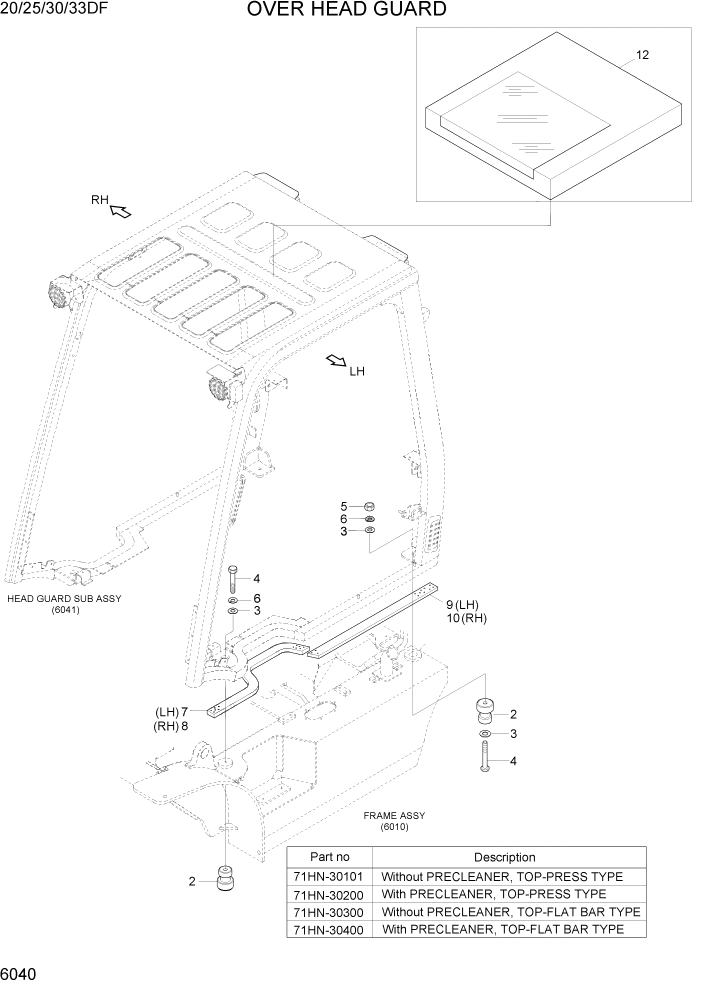 Схема запчастей Hyundai 20/25/30/33DF - PAGE 6040 OVER HEAD GUARD СТРУКТУРА