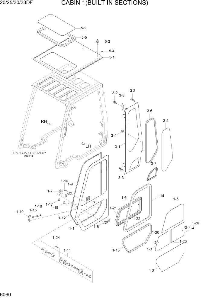 Схема запчастей Hyundai 20/25/30/33DF - PAGE 6060 CABIN 1(BUILT IN SECTIONS) СТРУКТУРА