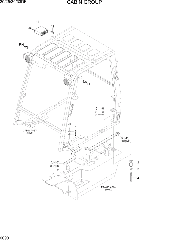 Схема запчастей Hyundai 20/25/30/33DF - PAGE 6090 CABIN GROUP СТРУКТУРА