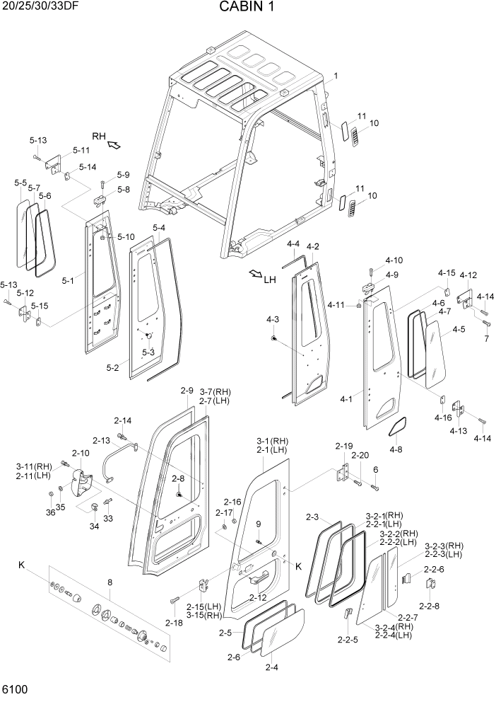 Схема запчастей Hyundai 20/25/30/33DF - PAGE 6100 CABIN 1 СТРУКТУРА