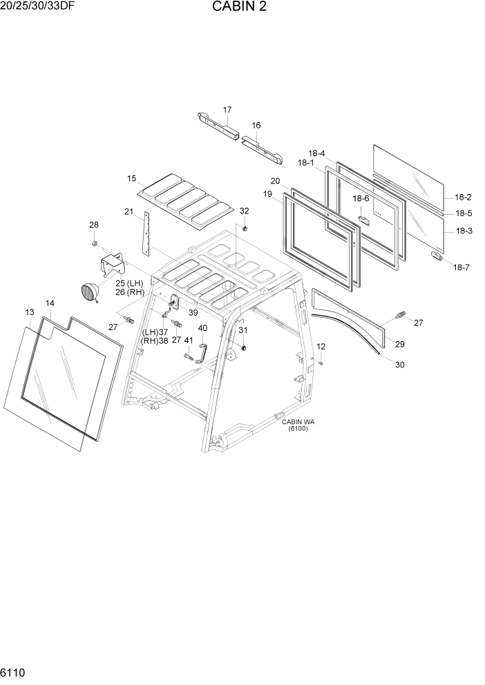 Схема запчастей Hyundai 20/25/30/33DF - PAGE 6110 CABIN 2 СТРУКТУРА