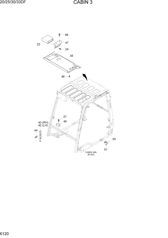 Схема запчастей Hyundai 20/25/30/33DF - PAGE 6120 CABIN 3 СТРУКТУРА