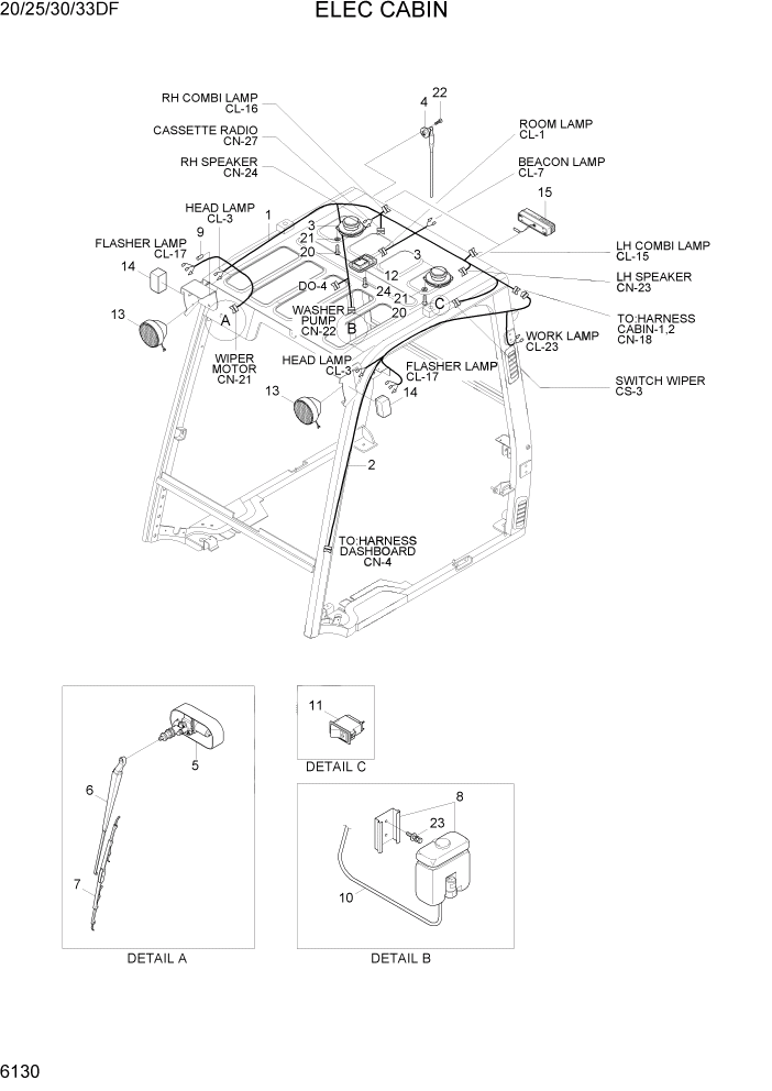 Схема запчастей Hyundai 20/25/30/33DF - PAGE 6130 ELEC CABIN СТРУКТУРА