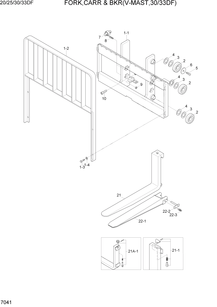 Схема запчастей Hyundai 20/25/30/33DF - PAGE 7041 FORK,CARR & BKR(V-MAST, 30/33DF) РАБОЧЕЕ ОБОРУДОВАНИЕ