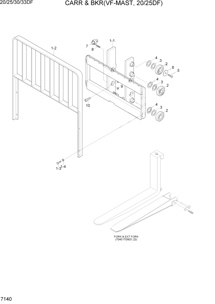 Схема запчастей Hyundai 20/25/30/33DF - PAGE 7140 CARR & BKR(VF-MAST, 20/25DF) РАБОЧЕЕ ОБОРУДОВАНИЕ