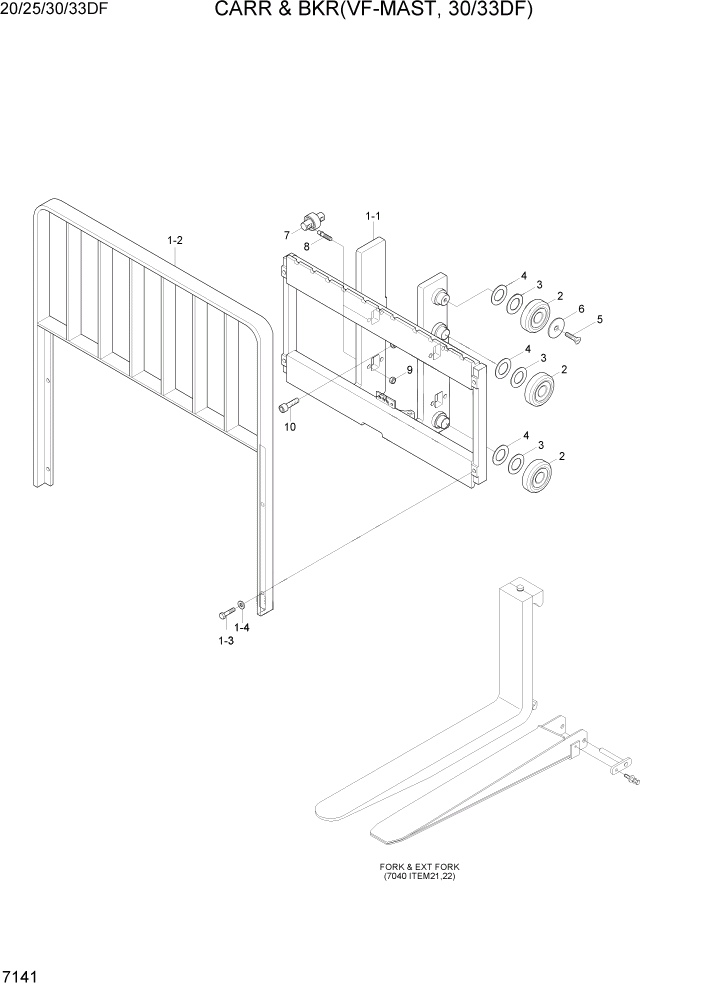 Схема запчастей Hyundai 20/25/30/33DF - PAGE 7141 CARR & BKR(VF-MAST, 30/33DF) РАБОЧЕЕ ОБОРУДОВАНИЕ