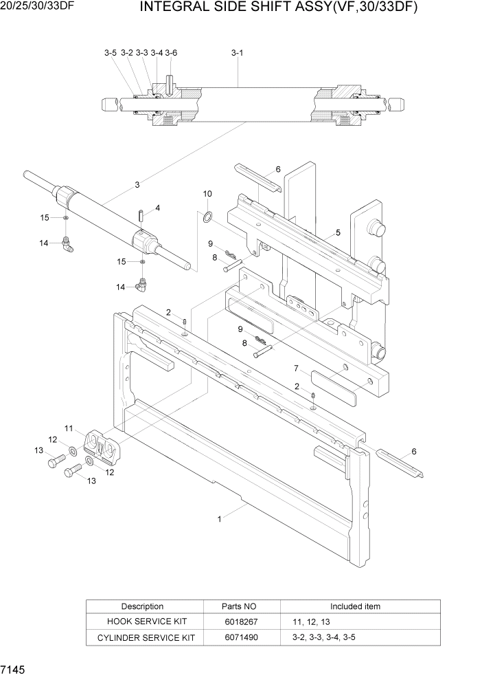 Схема запчастей Hyundai 20/25/30/33DF - PAGE 7145 INTEGRAL SIDE SHIFT ASSY(VF,30/33DF) РАБОЧЕЕ ОБОРУДОВАНИЕ