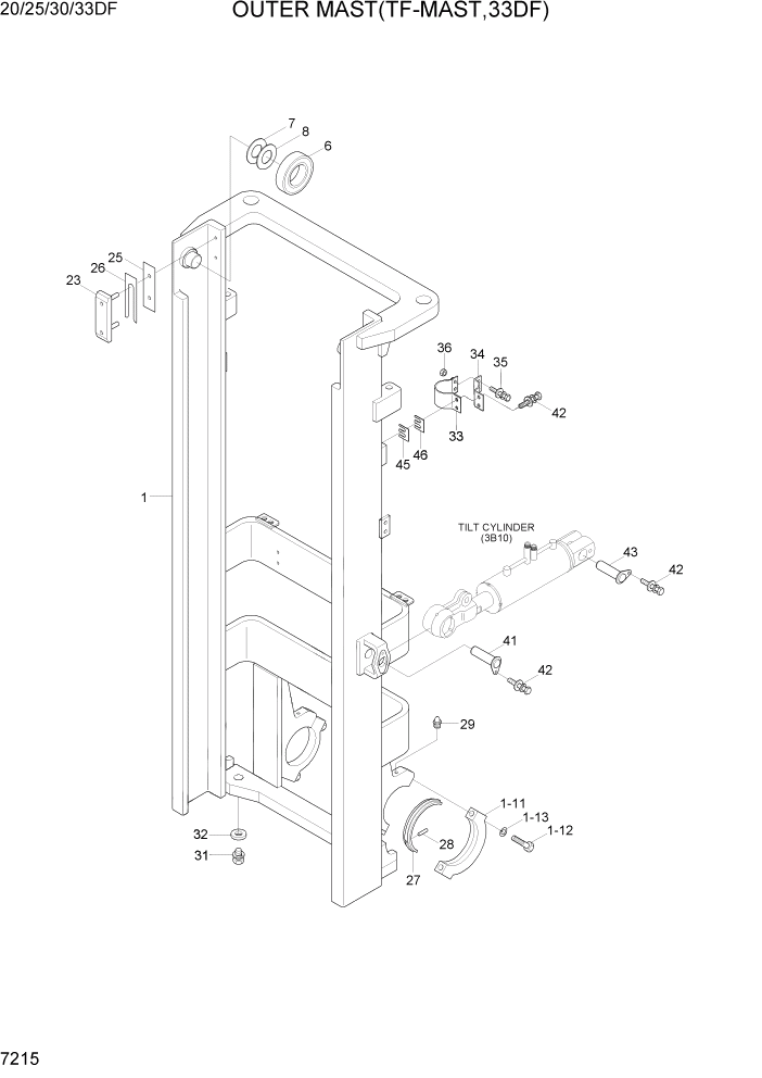 Схема запчастей Hyundai 20/25/30/33DF - PAGE 7215 OUTER MAST(TF-MAST, 33DF) РАБОЧЕЕ ОБОРУДОВАНИЕ