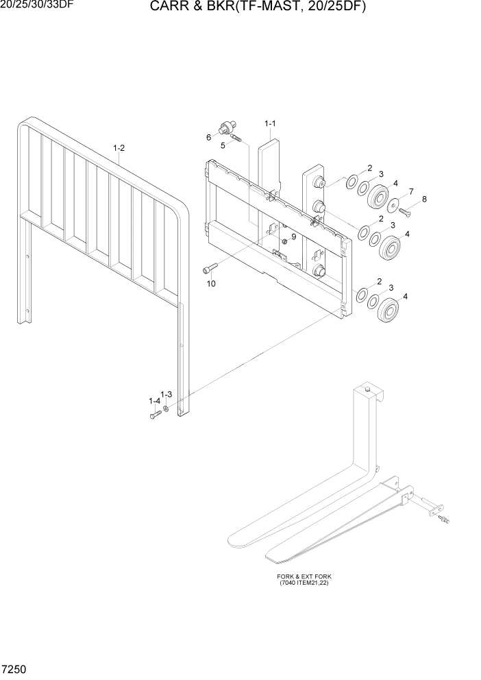 Схема запчастей Hyundai 20/25/30/33DF - PAGE 7250 CARR & BKR(TF-MAST, 20/25DF) РАБОЧЕЕ ОБОРУДОВАНИЕ