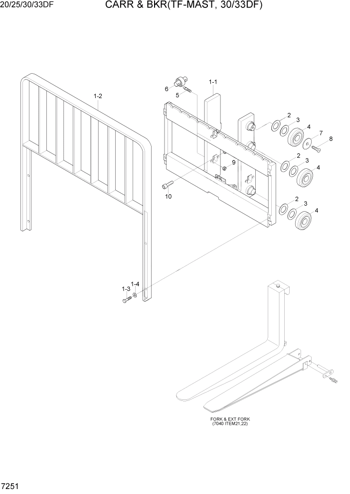 Схема запчастей Hyundai 20/25/30/33DF - PAGE 7251 CARR & BKR(TF-MAST, 30/33DF) РАБОЧЕЕ ОБОРУДОВАНИЕ