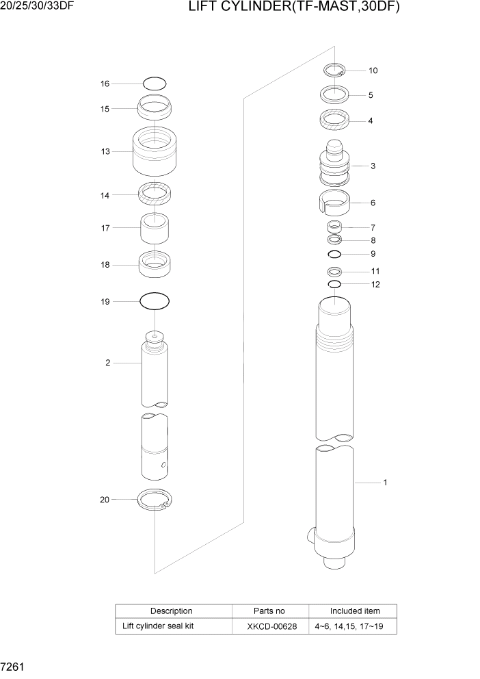 Схема запчастей Hyundai 20/25/30/33DF - PAGE 7261 LIFT CYLINDER(TF-MAST,30DF) РАБОЧЕЕ ОБОРУДОВАНИЕ