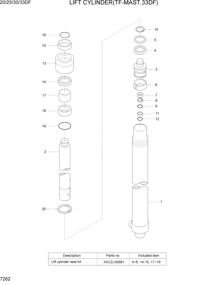 Схема запчастей Hyundai 20/25/30/33DF - PAGE 7262 LIFT CYLINDER(TF-MAST,33DF) РАБОЧЕЕ ОБОРУДОВАНИЕ