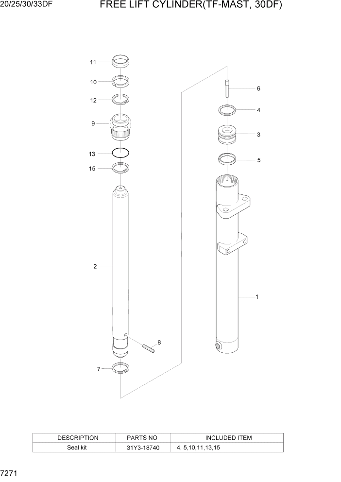 Схема запчастей Hyundai 20/25/30/33DF - PAGE 7271 FREE LIFT CYLINDER(TF-MAST,30DF) РАБОЧЕЕ ОБОРУДОВАНИЕ