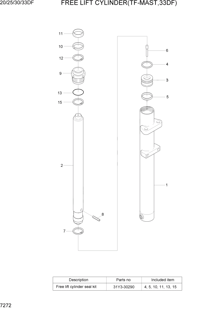 Схема запчастей Hyundai 20/25/30/33DF - PAGE 7272 FREE LIFT CYLINDER(TF-MAST,33DF) РАБОЧЕЕ ОБОРУДОВАНИЕ