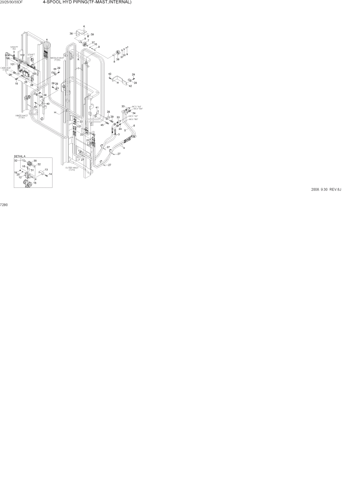 Схема запчастей Hyundai 20/25/30/33DF - PAGE 7290 4-SPOOL HYD PIPING(TF-MAST,INTERNAL) РАБОЧЕЕ ОБОРУДОВАНИЕ