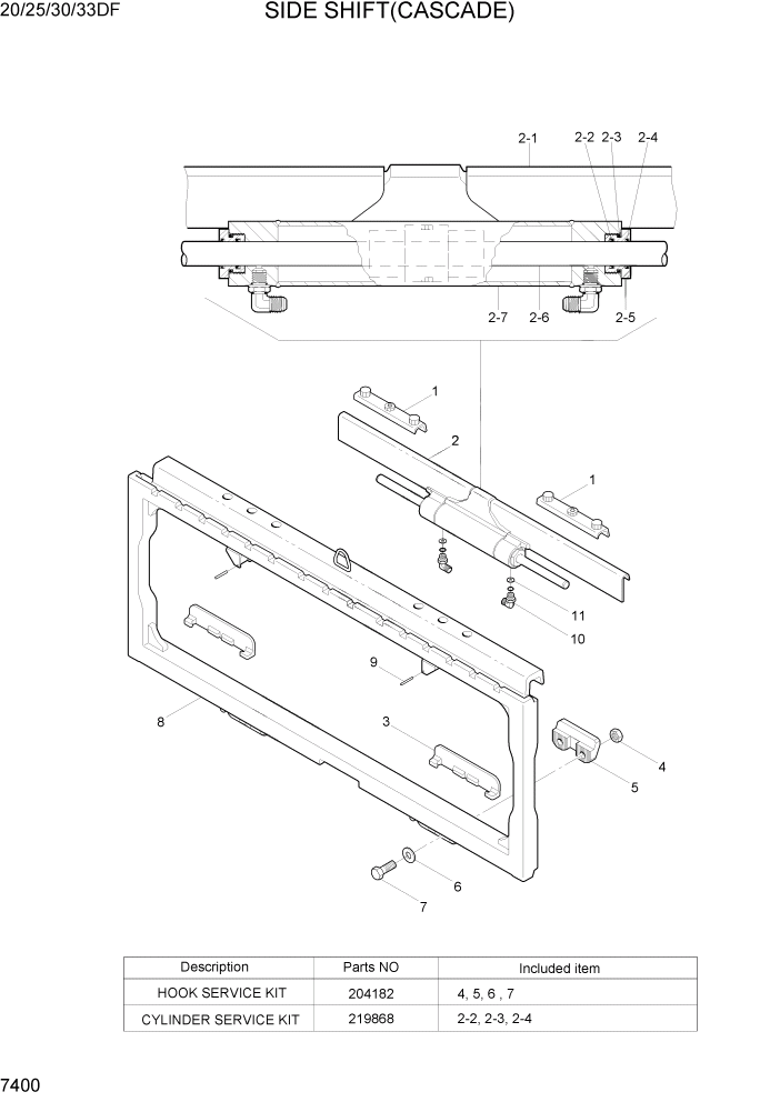 Схема запчастей Hyundai 20/25/30/33DF - PAGE 7400 SIDE SHIFT(CASCADE) РАБОЧЕЕ ОБОРУДОВАНИЕ