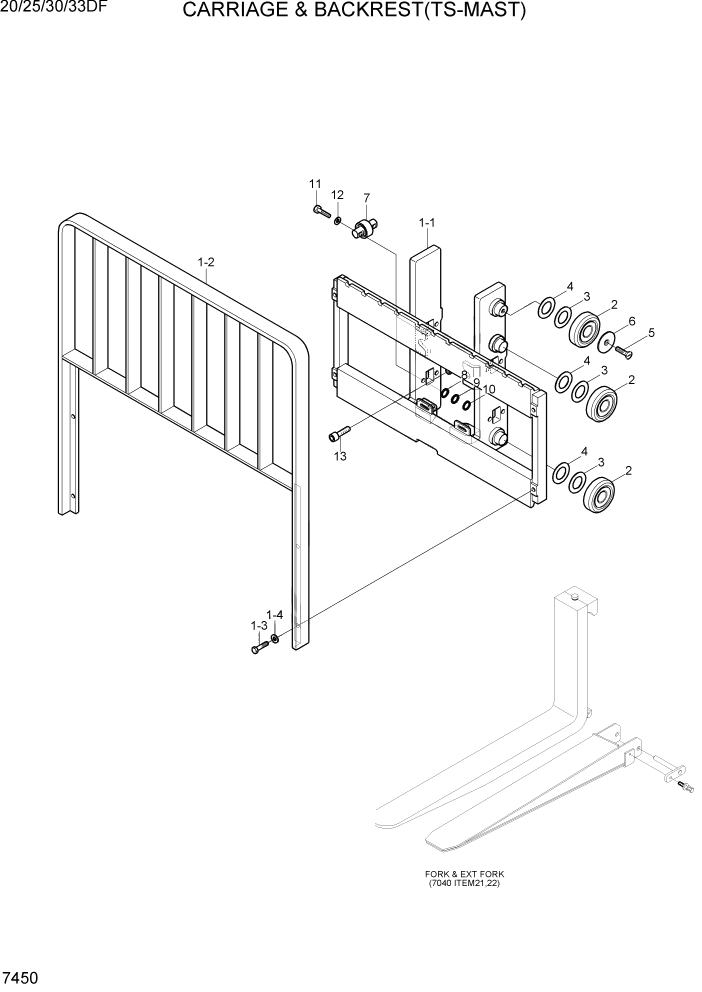 Схема запчастей Hyundai 20/25/30/33DF - PAGE 7450 CARRIAGE & BACKREST(TS-MAST) РАБОЧЕЕ ОБОРУДОВАНИЕ