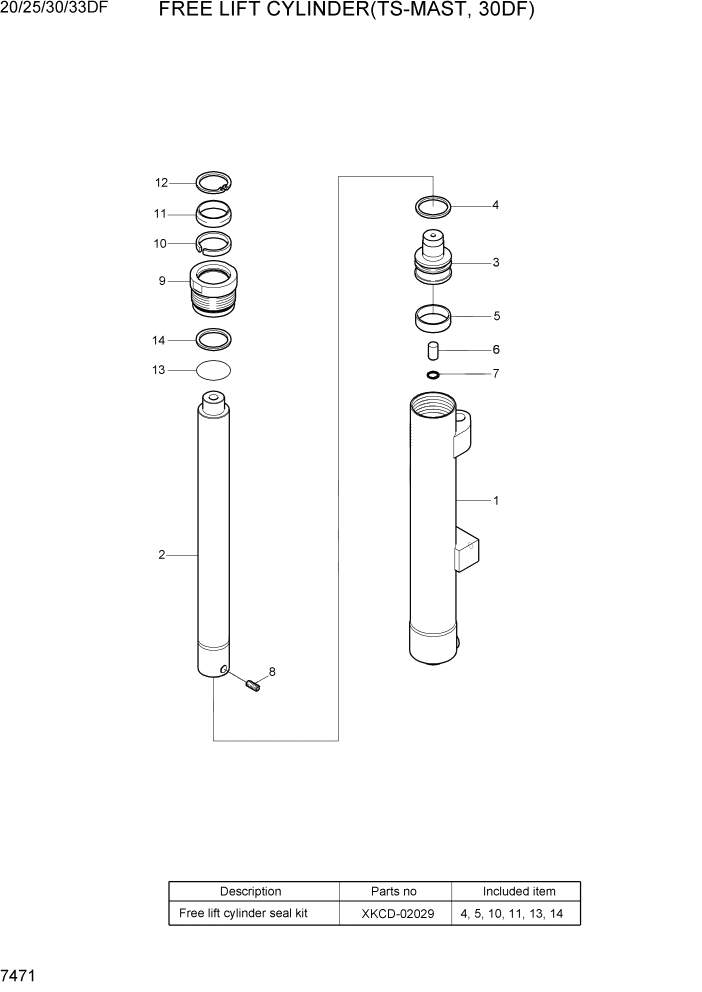 Схема запчастей Hyundai 20/25/30/33DF - PAGE 7471 FREE LIFT CYLINDER(TS-MAST,30DF ) РАБОЧЕЕ ОБОРУДОВАНИЕ