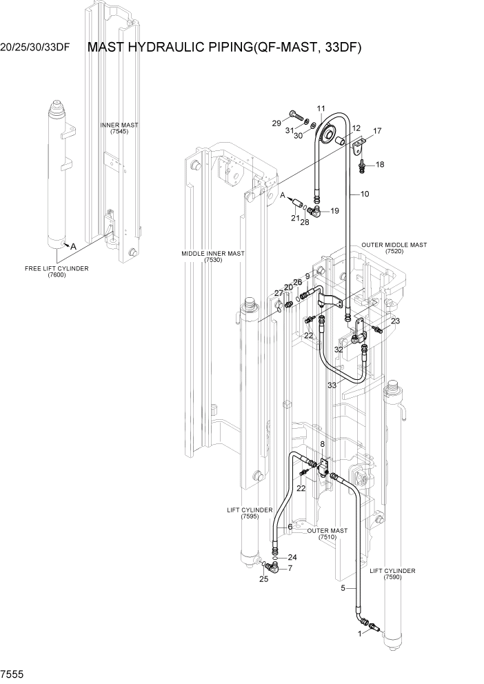 Схема запчастей Hyundai 20/25/30/33DF - PAGE 7555 MAST HYD PIPING(QF-MAST, 33DF) РАБОЧЕЕ ОБОРУДОВАНИЕ