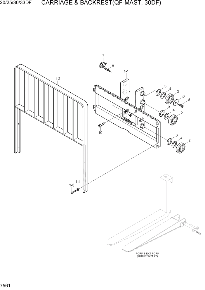 Схема запчастей Hyundai 20/25/30/33DF - PAGE 7561 CARRIAGE & BACKREST(QF-MAST, 30DF) РАБОЧЕЕ ОБОРУДОВАНИЕ