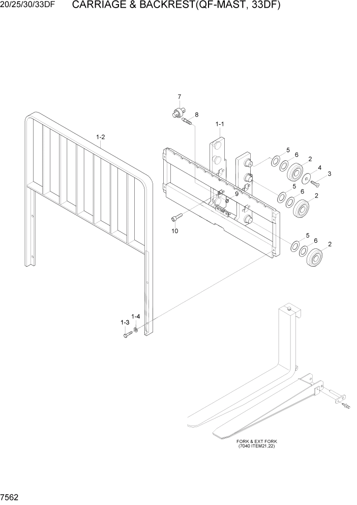 Схема запчастей Hyundai 20/25/30/33DF - PAGE 7562 CARRIAGE & BACKREST(QF-MAST, 33DF) РАБОЧЕЕ ОБОРУДОВАНИЕ