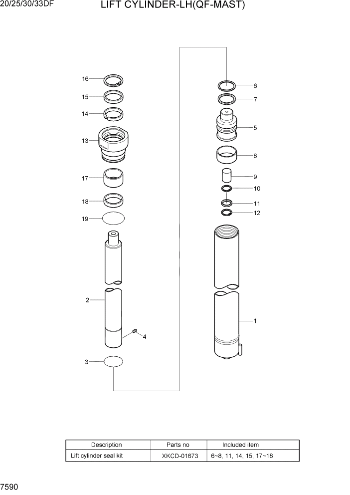 Схема запчастей Hyundai 20/25/30/33DF - PAGE 7590 LIFT CYLINDER-LH(QF-MAST) РАБОЧЕЕ ОБОРУДОВАНИЕ