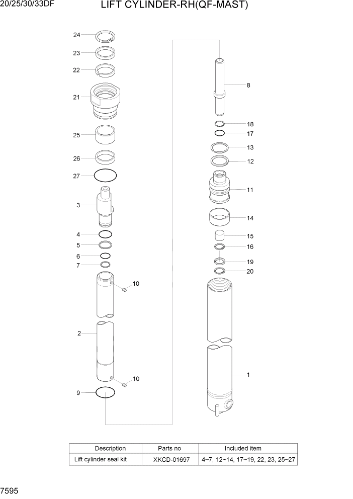 Схема запчастей Hyundai 20/25/30/33DF - PAGE 7595 LIFT CYLINDER-RH(QF-MAST) РАБОЧЕЕ ОБОРУДОВАНИЕ