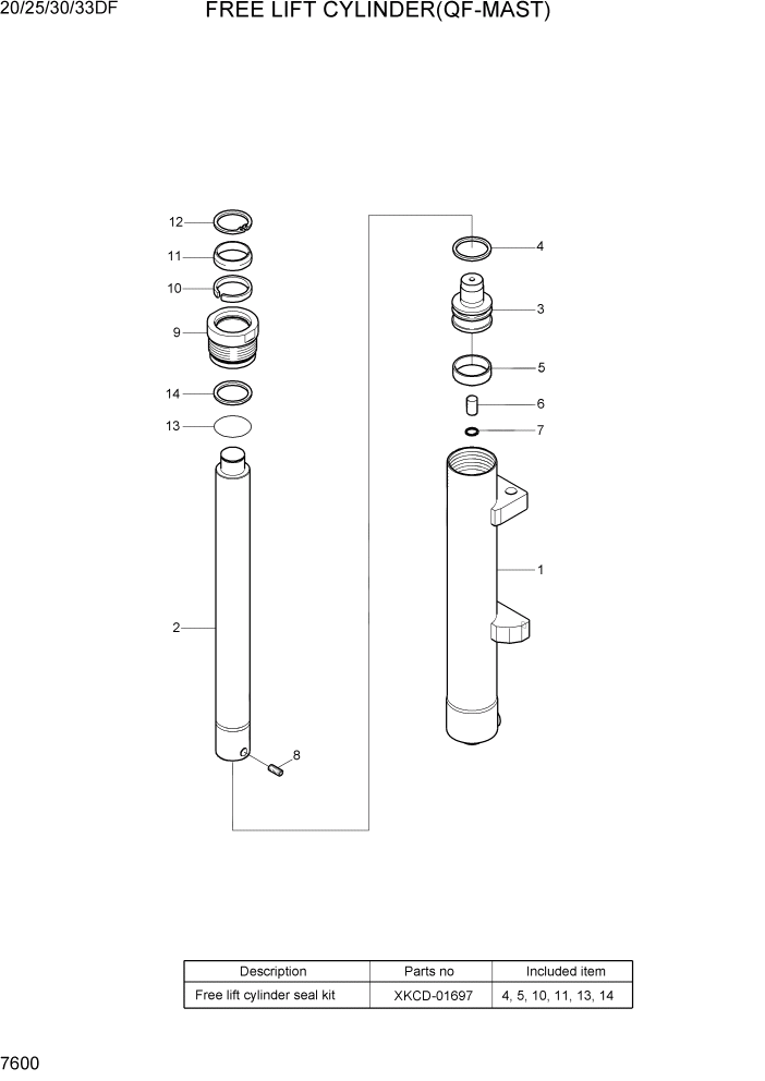 Схема запчастей Hyundai 20/25/30/33DF - PAGE 7600 FREE LIFT CYLINDER(QF-MAST) РАБОЧЕЕ ОБОРУДОВАНИЕ