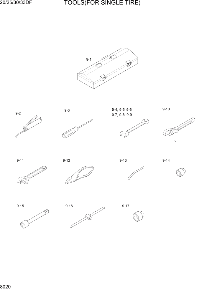 Схема запчастей Hyundai 20/25/30/33DF - PAGE 8020 TOOLS(FOR SINGLE TIRE) ДРУГИЕ ЧАСТИ