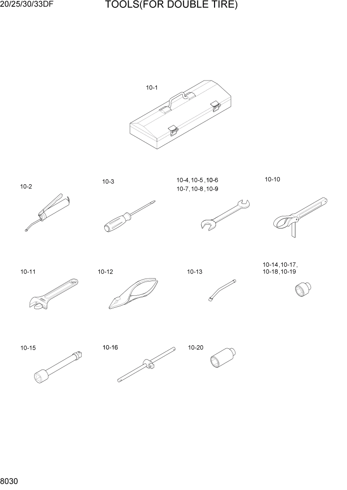 Схема запчастей Hyundai 20/25/30/33DF - PAGE 8030 TOOLS(FOR DOUBLE TIRE) ДРУГИЕ ЧАСТИ