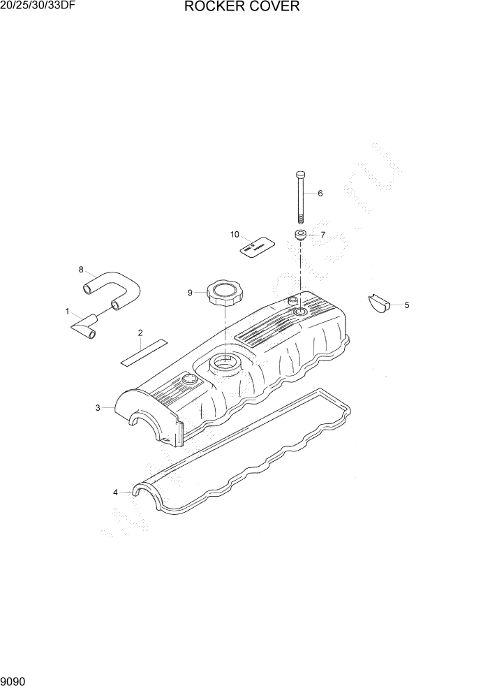 Схема запчастей Hyundai 20/25/30/33DF - PAGE 9090 ROCKER COVER ДВИГАТЕЛЬ БАЗА