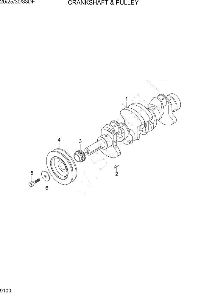 Схема запчастей Hyundai 20/25/30/33DF - PAGE 9100 CRANKSHAFT & PULLEY ДВИГАТЕЛЬ БАЗА