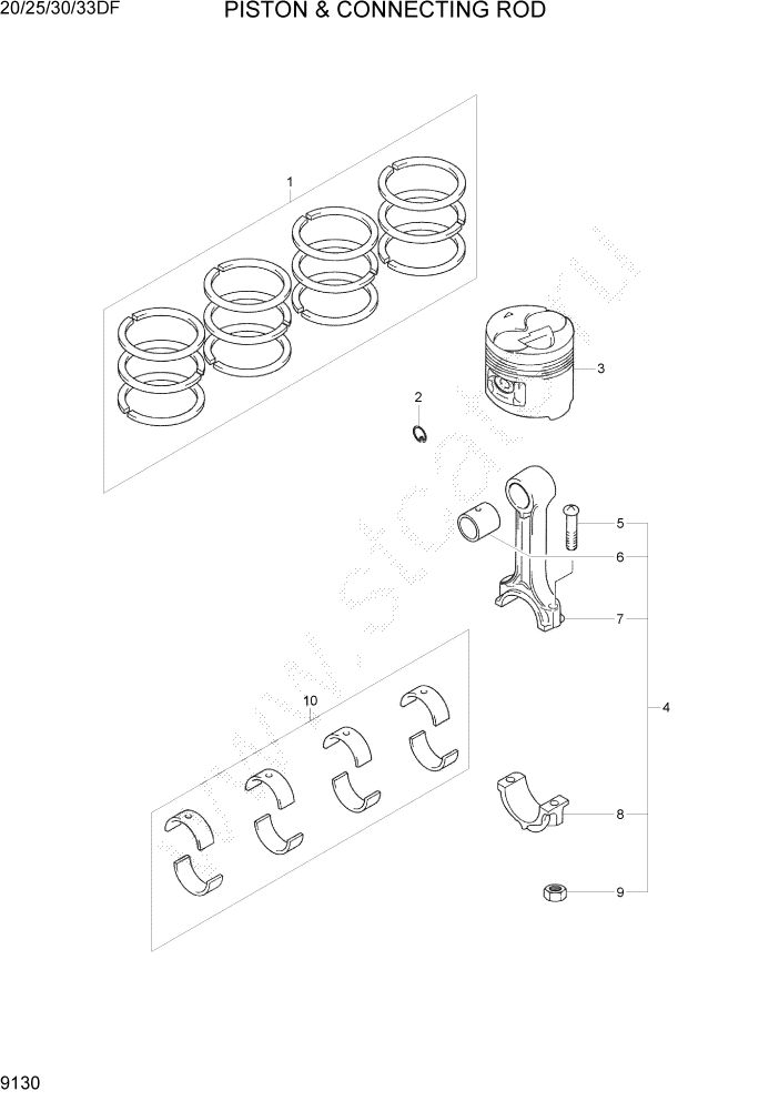 Схема запчастей Hyundai 20/25/30/33DF - PAGE 9130 PISTON & CONNECTING ROD ДВИГАТЕЛЬ БАЗА