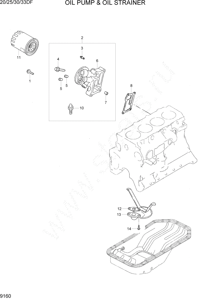 Схема запчастей Hyundai 20/25/30/33DF - PAGE 9160 OIL PUMP & OIL STRAINER ДВИГАТЕЛЬ БАЗА