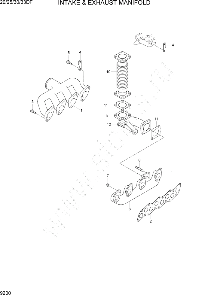 Схема запчастей Hyundai 20/25/30/33DF - PAGE 9200 INTAKE & EXHAUST MANIFOLD ДВИГАТЕЛЬ БАЗА