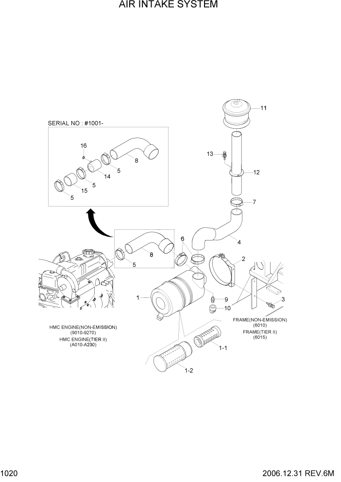 Схема запчастей Hyundai 35/40/45D-7 - PAGE 1020 AIR INTAKE SYSTEM СИСТЕМА ДВИГАТЕЛЯ