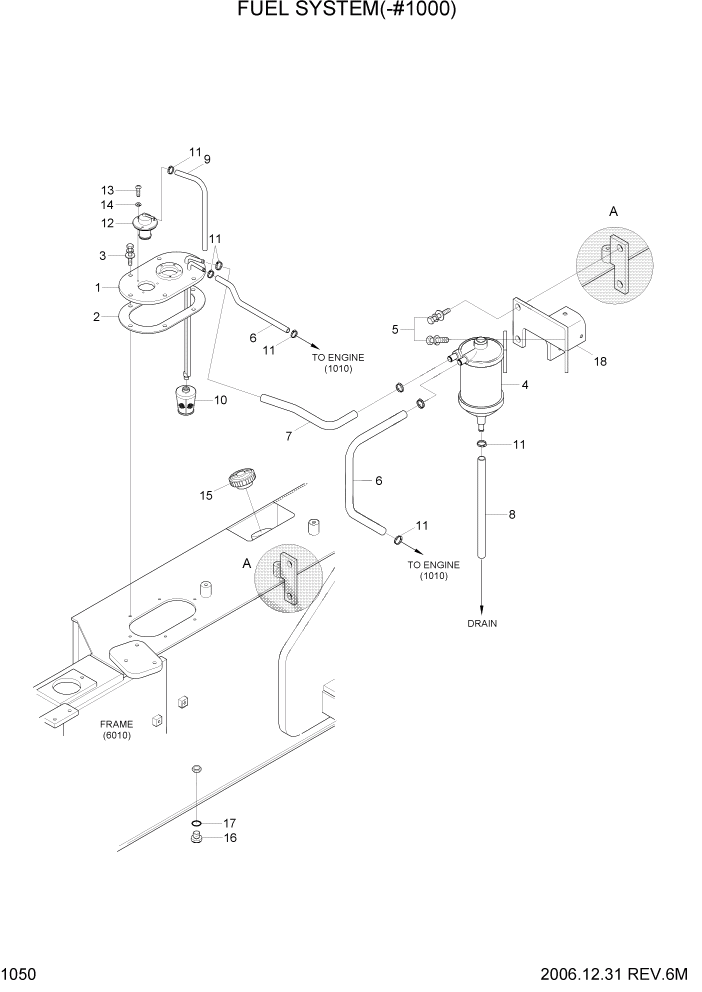 Схема запчастей Hyundai 35/40/45D-7 - PAGE 1050 FUEL SYSTEM(-#1000) СИСТЕМА ДВИГАТЕЛЯ