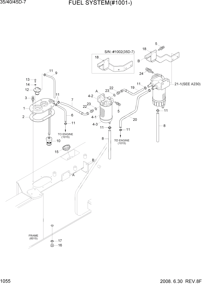 Схема запчастей Hyundai 35/40/45D-7 - PAGE 1055 FUEL SYSTEM(#1001-) СИСТЕМА ДВИГАТЕЛЯ