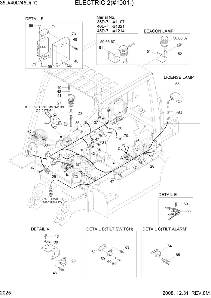 Схема запчастей Hyundai 35/40/45D-7 - PAGE 2025 ELECTRIC 2(#1001-) ЭЛЕКТРИЧЕСКАЯ СИСТЕМА