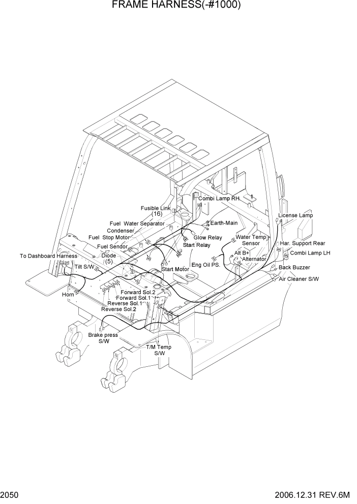 Схема запчастей Hyundai 35/40/45D-7 - PAGE 2050 FRAME HARNESS(-#1000) ЭЛЕКТРИЧЕСКАЯ СИСТЕМА