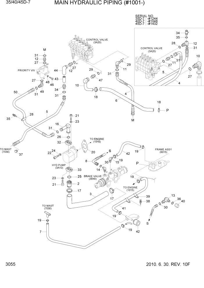 Схема запчастей Hyundai 35/40/45D-7 - PAGE 3055 MAIN HYDRAULIC PIPING(#1001-) ГИДРАВЛИЧЕСКАЯ СИСТЕМА