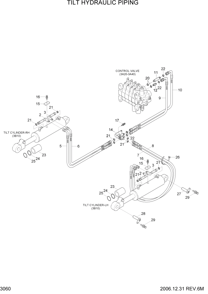 Схема запчастей Hyundai 35/40/45D-7 - PAGE 3060 TILT HYDRAULIC PIPING ГИДРАВЛИЧЕСКАЯ СИСТЕМА