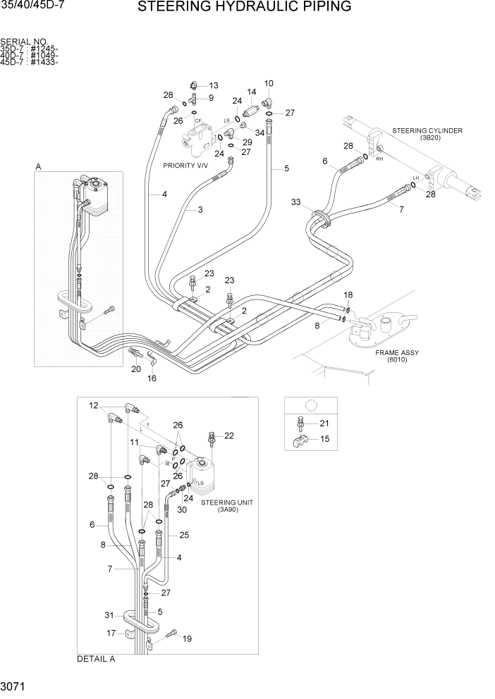 Схема запчастей Hyundai 35/40/45D-7 - PAGE 3071 STEERING HYDRAULIC PIPING(NEW) ГИДРАВЛИЧЕСКАЯ СИСТЕМА