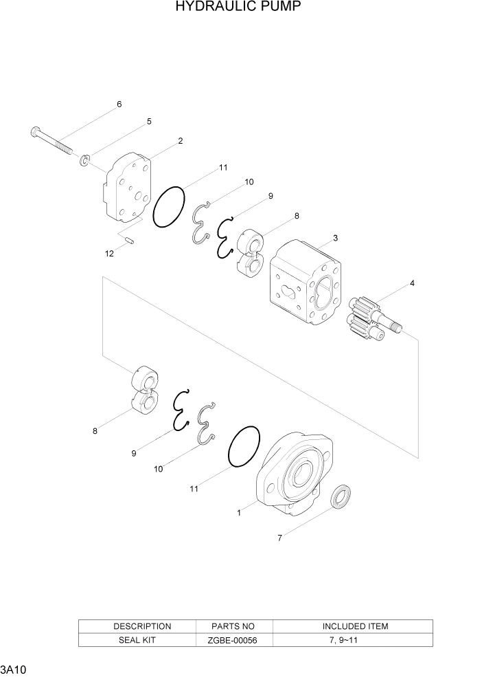 Схема запчастей Hyundai 35/40/45D-7 - PAGE 3A10 HYDRAULIC PUMP ГИДРАВЛИЧЕСКАЯ СИСТЕМА