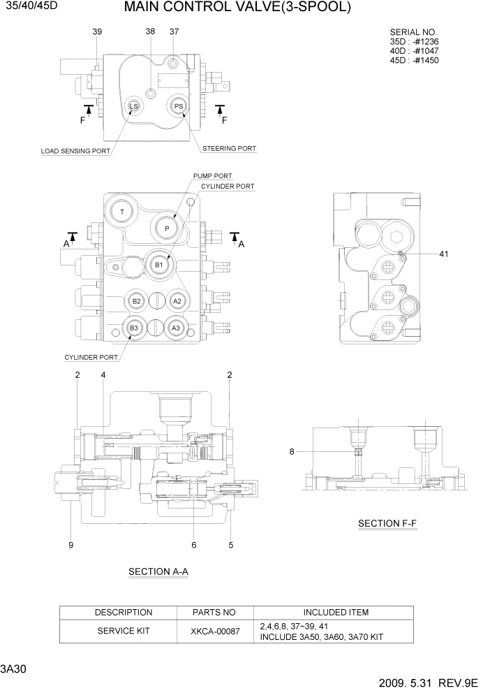 Схема запчастей Hyundai 35/40/45D-7 - PAGE 3A30 MAIN CONTROL VALVE(3-SPOOL) ГИДРАВЛИЧЕСКАЯ СИСТЕМА